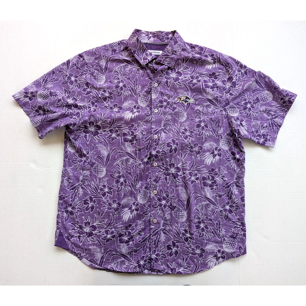 Tommy Bahama x Baltimore Ravens Button Down Shirt Mens Large Purple Hawaiian NFL